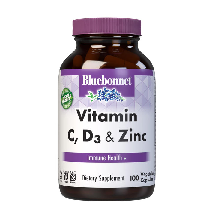 Bluebonnet Vitamin C, D3 & Zinc — Immune Support, 100 Veg Capsules