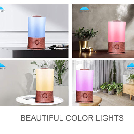 BlueHills Premium 2L XL Essential Oil Diffuser – Large Room Humidifier, 40-Hour Run, Dark Wood Grain E003