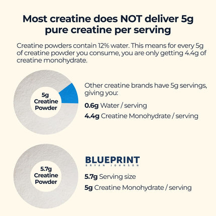 Blueprint Bryan Johnson Creatine Monohydrate Powder – Unflavored, 5g Dose, 100 Servings