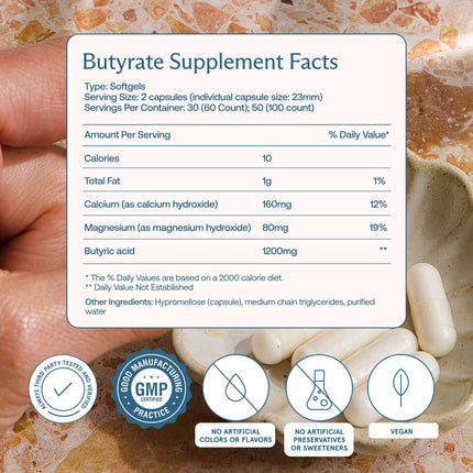 BodyBio Butyrate Postbiotic for Gut Health & Digestive Support | Calcium & Magnesium