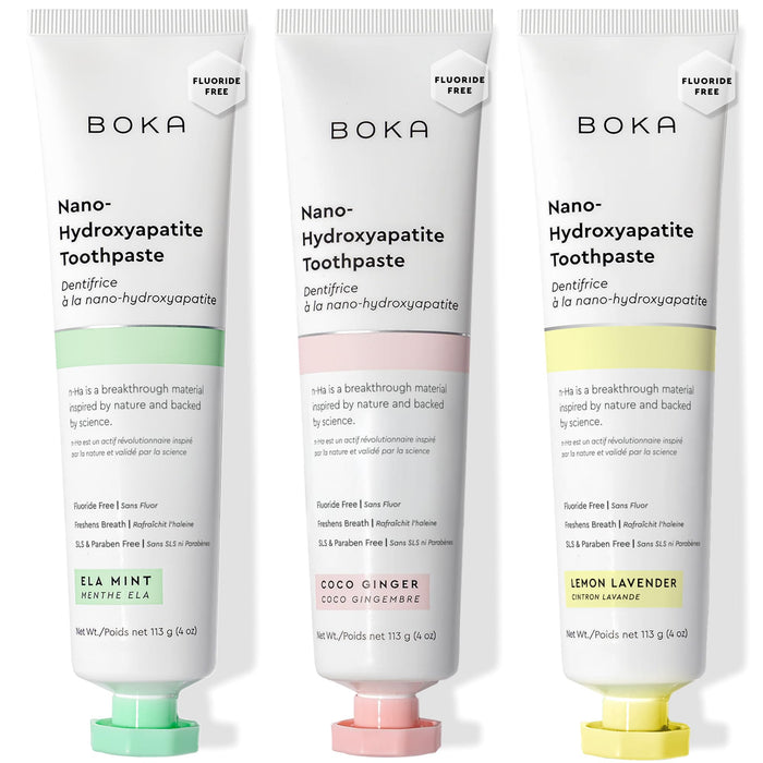 Fluoride Free Toothpaste with Nano Hydroxyapatite – Sensitive Teeth Safe | 4 Oz 3Pk | Ela Mint, Coco Ginger, Lemon Lavender – US Manufactured