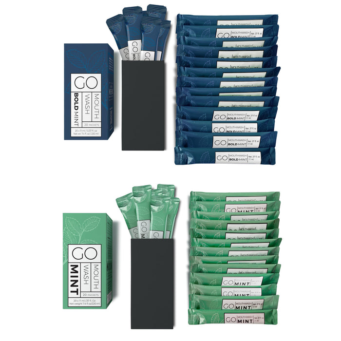 Bold Mint GO Travel Size Mouthwash Packets – Individual Mini Mouthwash for Fresh Breath - Smart Single Packet Design to Reduce Travel Bottle Waste.