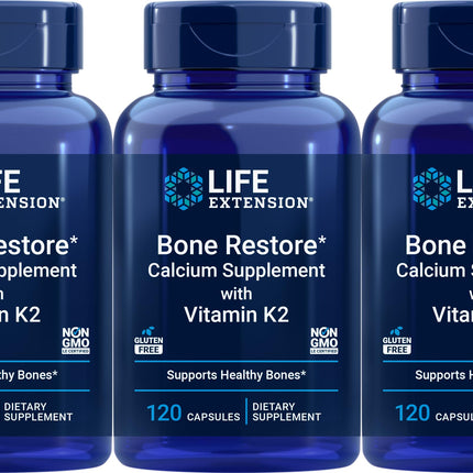 Life Extension Bone Restore Calcium with Vitamin K2 — 120 Capsules (Pack of 3)