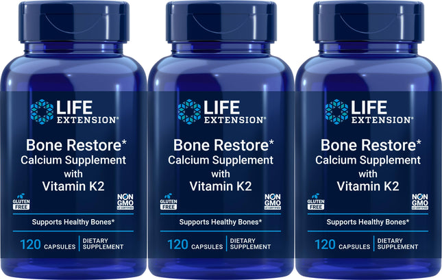 Life Extension Bone Restore Calcium with Vitamin K2 — 120 Capsules (Pack of 3)