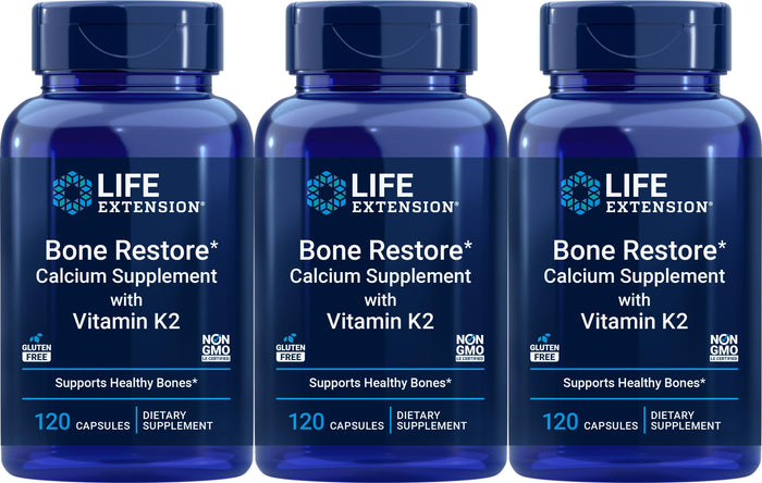 Life Extension Bone Restore Calcium with Vitamin K2 — 120 Capsules (Pack of 3)