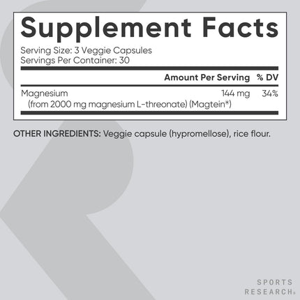 Magtein Magnesium L-Threonate Capsules for Memory, Focus & Cognition | Sports Research