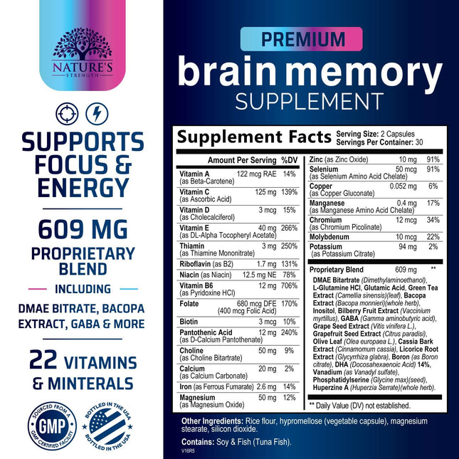Brain Memory Supplement Pills - 3X Strength Nootropics for Focus, Clarity & Memory