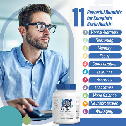 Brain Supplements for Memory and Focus, Clarity & Cognitive Improvement, 300mg Alpha GPC, CDP-Choline, DHA, Lion’s Mane, L-Theanine, Vitamin B6 B12 & Phosphatidylserine for Men & Women, 90 Capsules