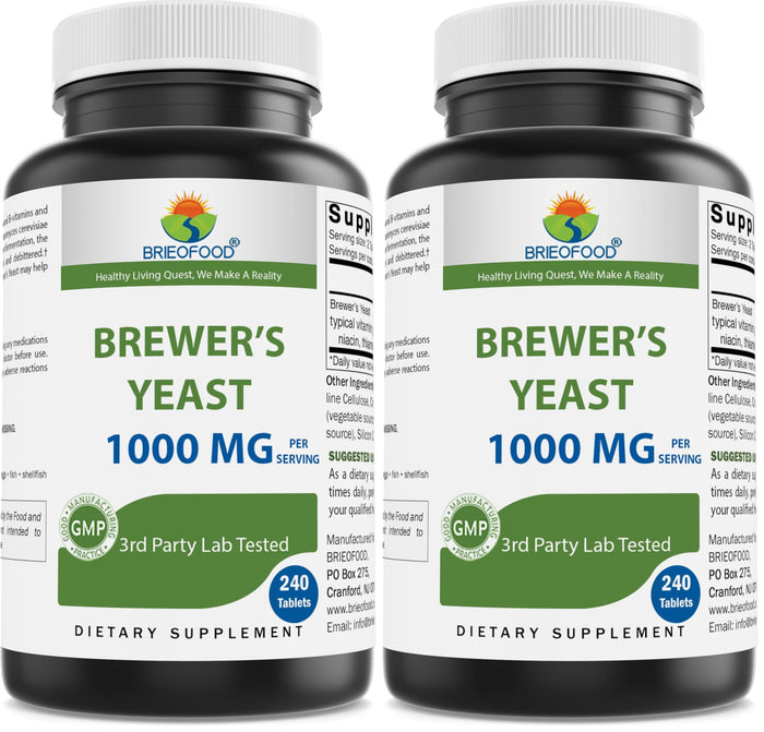 Brieofood Brewers Yeast 1000 mg – 240 Tablets (Pack of 2) – Lab Tested
