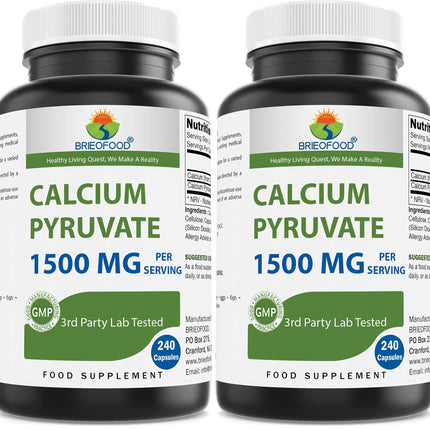 Brieofood Calcium Pyruvate 1500mg per Serving – 240 Vegetarian Capsules (2-Pack)