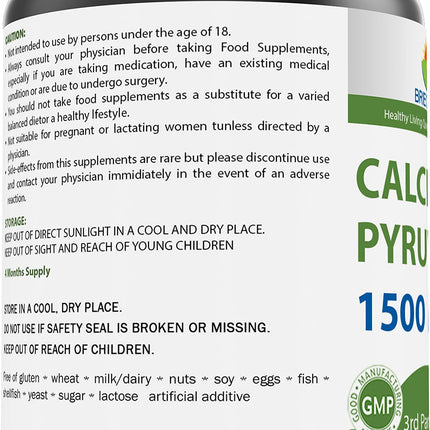 Brieofood Calcium Pyruvate 1500mg per Serving – 240 Vegetarian Capsules (2-Pack)