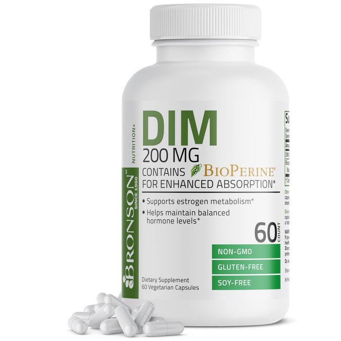 Bronson DIM 200 MG with BioPerine – Estrogen Metabolism & Hormone Balance | 60 Vegetarian Capsules