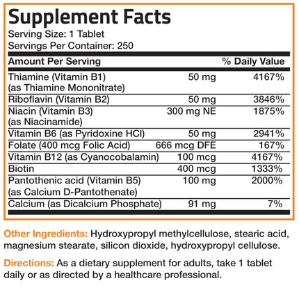 Bronson Super B Vitamin B Complex Sustained Release – 250 Tablets