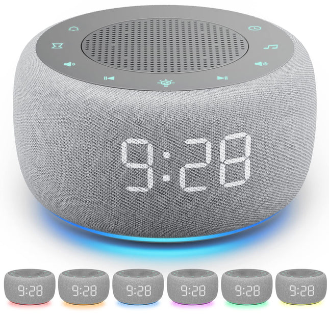 Buffbee 2-in-1 Sound Machine & Alarm Clock | 18 Soothing Sounds, 7 Night Lights, 30-Level Volume