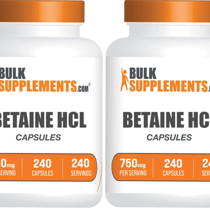 BulkSupplements Betaine HCl Capsules 750mg – Gluten Free Digestive Support | Pack of 2, 480 Capsules