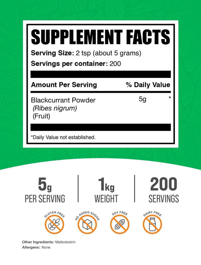 BulkSupplements Blackcurrant Powder - 1kg (2.2 lbs) | Gluten Free, Air Dried, 5g Serving