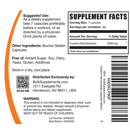 BulkSupplements Creatine Monohydrate Capsules – Micronized, 5000mg per Serving | Gluten Free | 420 Count