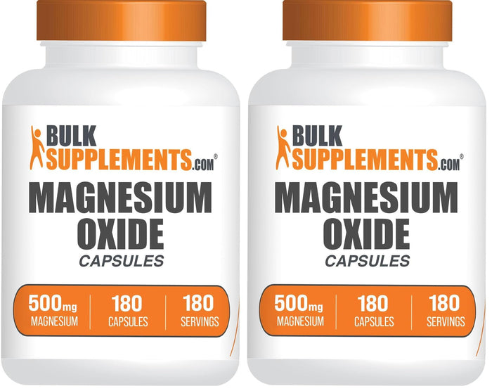 BulkSupplements Magnesium Oxide Capsules - 500mg, Gluten Free, 360 Capsules (2x180) | Magnesium Supplement