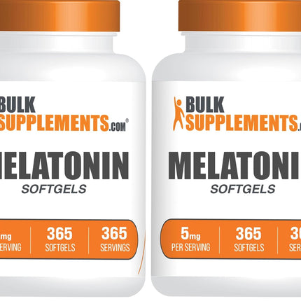 BulkSupplements Melatonin 5 mg Softgels – Sleep Support for Adults, 5 mg per Serving, Gluten Free, 365 Count (Pack of 2)