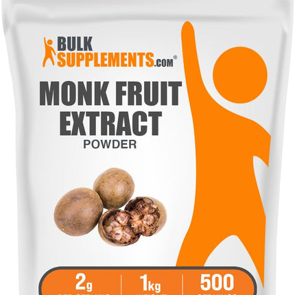 BulkSupplements Monk Fruit Extract Powder – Luo Han Guo, 1 kg, 500 Servings, Gluten Free, No Erythritol, 2 g/Serving