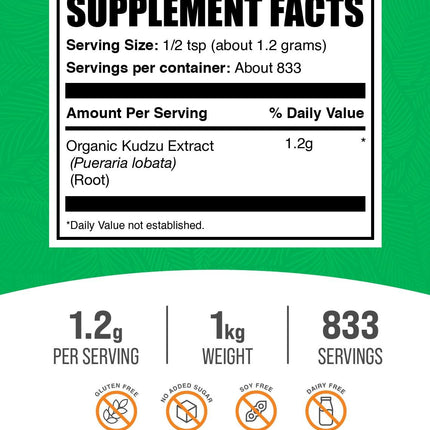 BulkSupplements.com Organic Kudzu Root Extract Powder – Kudzu Root Herbal Supplement, Gluten Free, 1kg (Pack of 1)