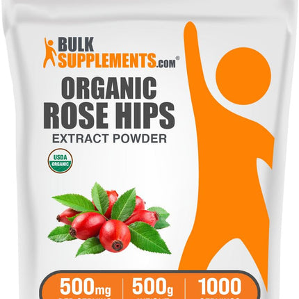 BulkSupplements Organic Rosehip Extract Powder – Rose Hips, 500mg/Serving, 500g (1.1 lbs) – Gluten Free