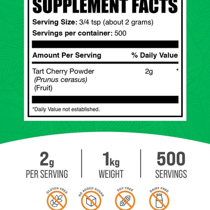 BulkSupplements Tart Cherry Powder - 1kg | Gluten Free, No Added Sugar
