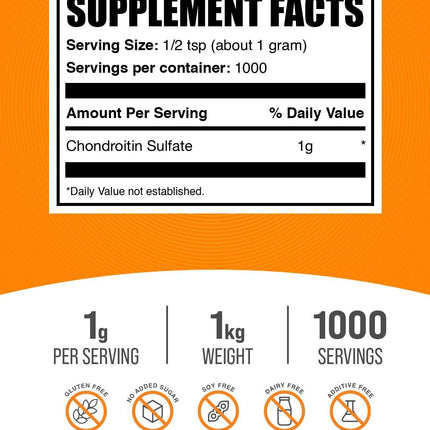 BulkSupplements Chondroitin Sulfate Powder – 1 kg, Gluten Free, 1 g per Serving