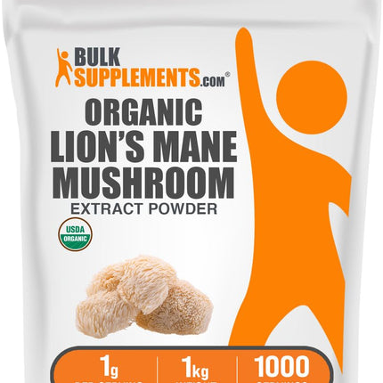 BulkSupplements Organic Lion's Mane Mushroom Extract Powder | Vegan, 1g/Serving, 1kg