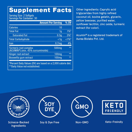 Bulletproof Turmeric Curcumin Complex Softgels - Inflammation & Joint Support (60ct)