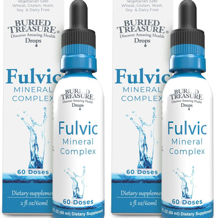 Buried Treasure Fulvic Mineral Drops – 295mg Trace Minerals, Ionic Fulvic Acid (2 fl oz, Pack of 2)