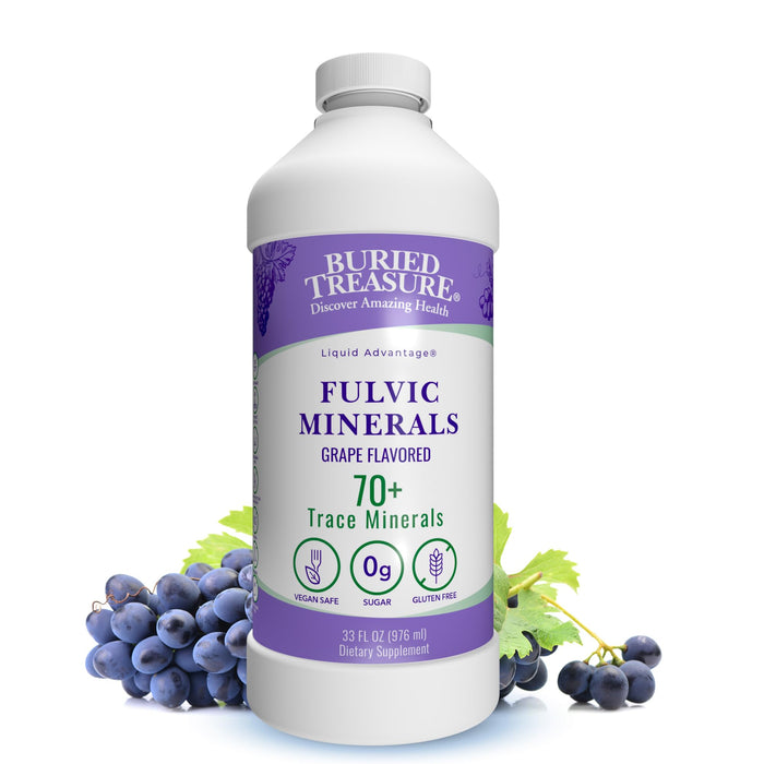 Buried Treasure Fulvic Minerals Grape Flavor – 32 Servings | Colloidal Trace Minerals & Electrolytes for Hydration
