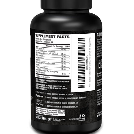 Jacked Factory Burn XT Black Thermogenic Fat Burner – TeaCrine, Infinergy, Green Tea Extract | 90 Veg Diet Pills