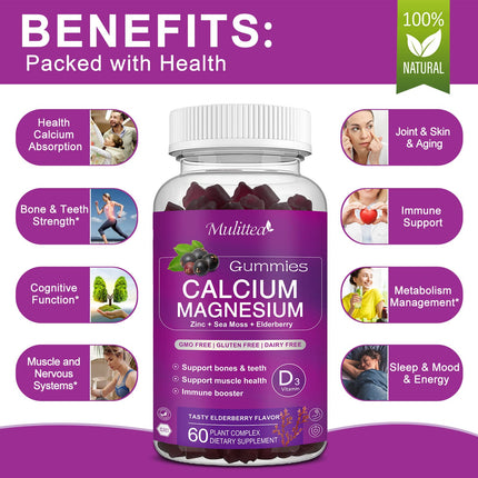 Calcium Magnesium Zinc Gummies with 200mg Magnesium Glycinate – Potassium, D3 & Sea Moss