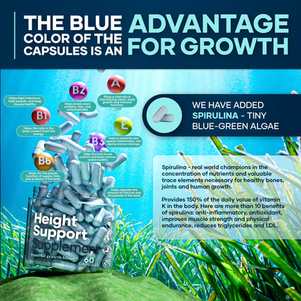 LilyMoon Height and Bone Support for Kids and Teens | Calcium Vitamin D Zinc 60 Caps