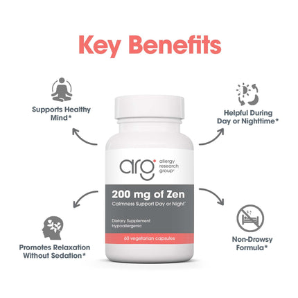 Allergy Research Group Zen: GABA + L-Theanine Calm Support for Day & Night — 60 Vegetarian Capsules