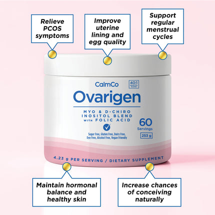 CalmCo Ovarigen Myo & D-Chiro Inositol Blend Powder 40:1 – 60 Servings for PCOS Support & Hormone Balance
