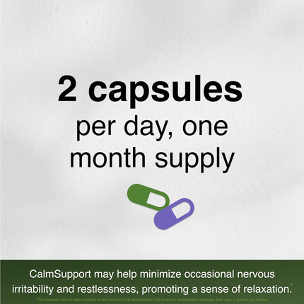 CalmSupport: Stress & Relaxation Support - Ashwagandha, Passion Flower, Valerian Root, Ginger, GABA, Velvet Bean, Motherwort, Oat Seed, Phyllanthus, L-Theanine, L-Tryptophan, Folate, C,B1,B6,B12,Zinc