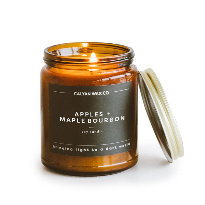 Calyan Wax Co. Apples & Maple Bourbon Soy Candle – 57 Hour Burn, Amber Jar, 7.2oz