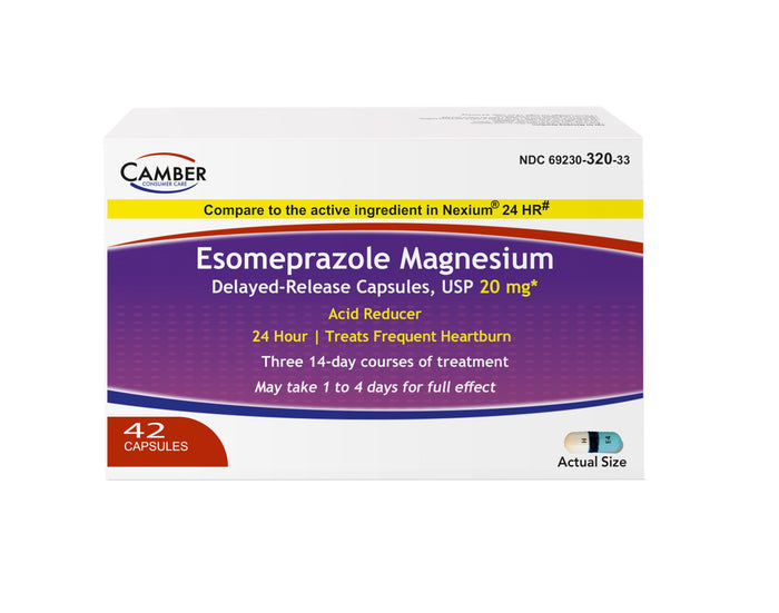 Camber Esomeprazole Magnesium USP 20mg - Delayed-Release Heartburn Capsules (42 Count)