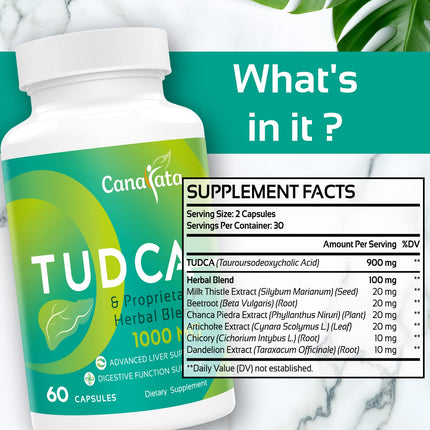 Canarata TUDCA Liver Support 1000mg – 120 Vegan Capsules with Milk Thistle