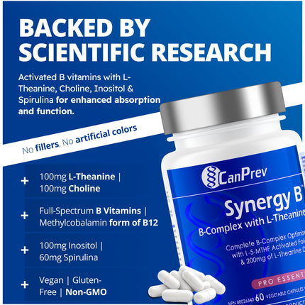 CanPrev Synergy B Complex with L-Theanine – 60 Capsules, 30-Day Supply