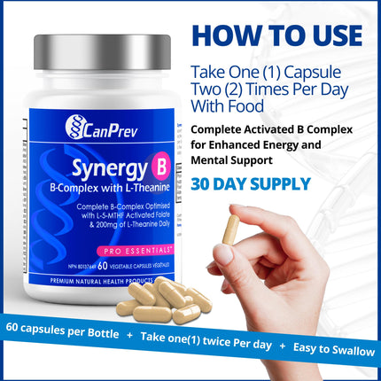 CanPrev Synergy B Complex with L-Theanine – 60 Capsules, 30-Day Supply