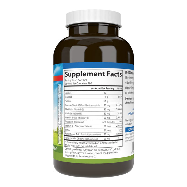 Carlson B-50 Gels | Vitamin B Complex for Energy Production & Cellular Support | 200 Softgels