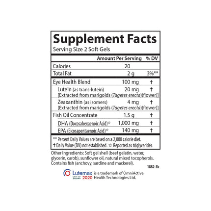 Carlson Super DHA Plus Lutein – 1000 mg DHA + 20 mg Lutein, 120 Softgels