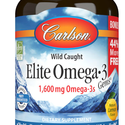 Carlson Elite Omega-3 Gems | 1600 mg EPA+DHA, Wild-Caught Norwegian Lemon Softgels - 130 Softgels