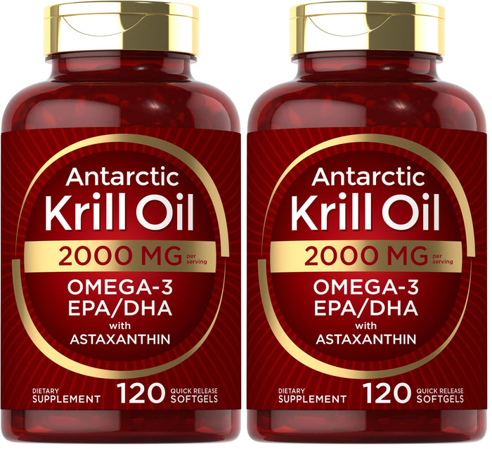 Carlyle Antarctic Krill Oil 2000 mg – 120 Softgels (Pack of 2) | Omega-3 EPA/DHA + Astaxanthin