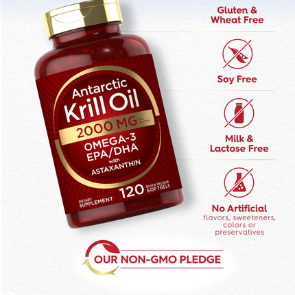 Carlyle Antarctic Krill Oil 2000 mg – 120 Softgels (Pack of 2) | Omega-3 EPA/DHA + Astaxanthin