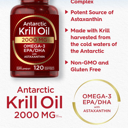 Carlyle Antarctic Krill Oil 2000 mg – 120 Softgels (Pack of 2) | Omega-3 EPA/DHA + Astaxanthin