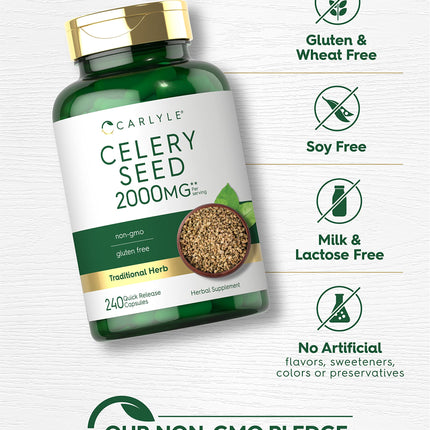 Carlyle Celery Seed Extract Capsules - 2000mg, 240 Count | Non-GMO & Gluten Free
